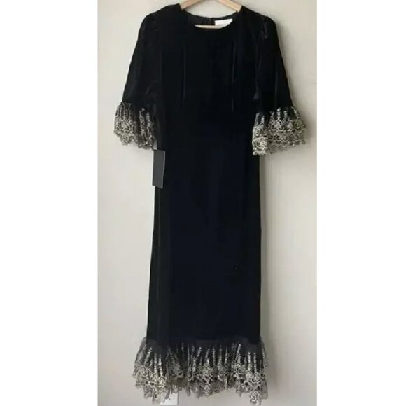 Tuckernuck Pomander Place Women's Black Velvet Lillith Dress, Size L Retail $168 - Picture 4 of 5